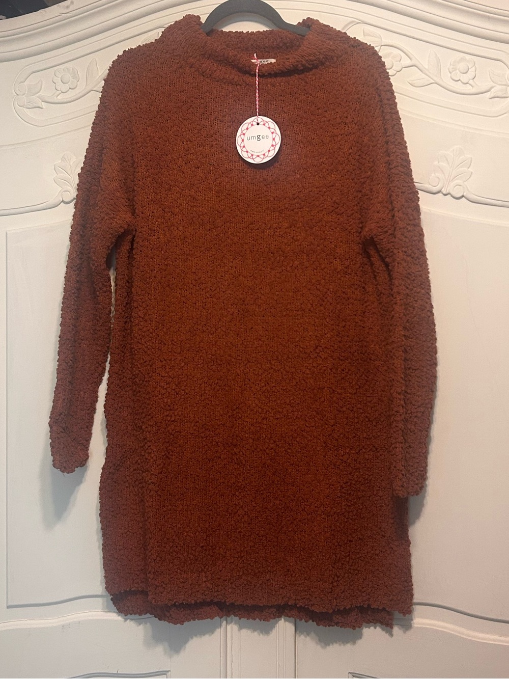 NWT Umgee High Cowl Neck Brown Sweater Dress